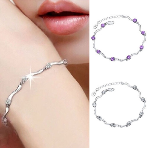 Amethyst Crystal Sterling Silver Bamboo Bracelet - Picture 3 of 6